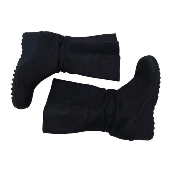 Keen Akita Size 11 Leather Slouch Wedge Boots Mid Calf Pull On Round Toe Comfort - Picture 4 of 12